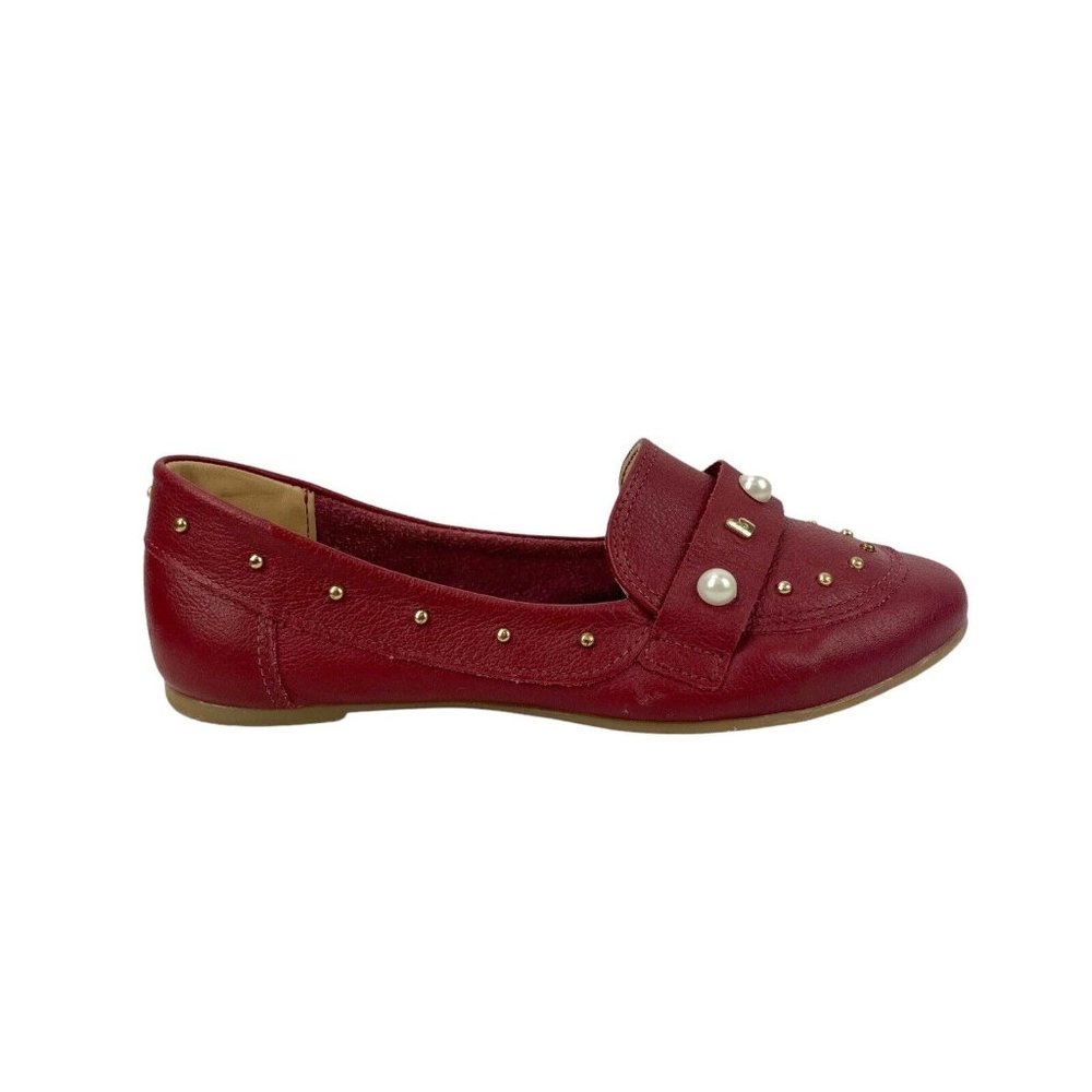 Bibi Girls Leather Loafer Pearl Studded Slip Ons Deep Red Shoes Size 3 Brazil 32
